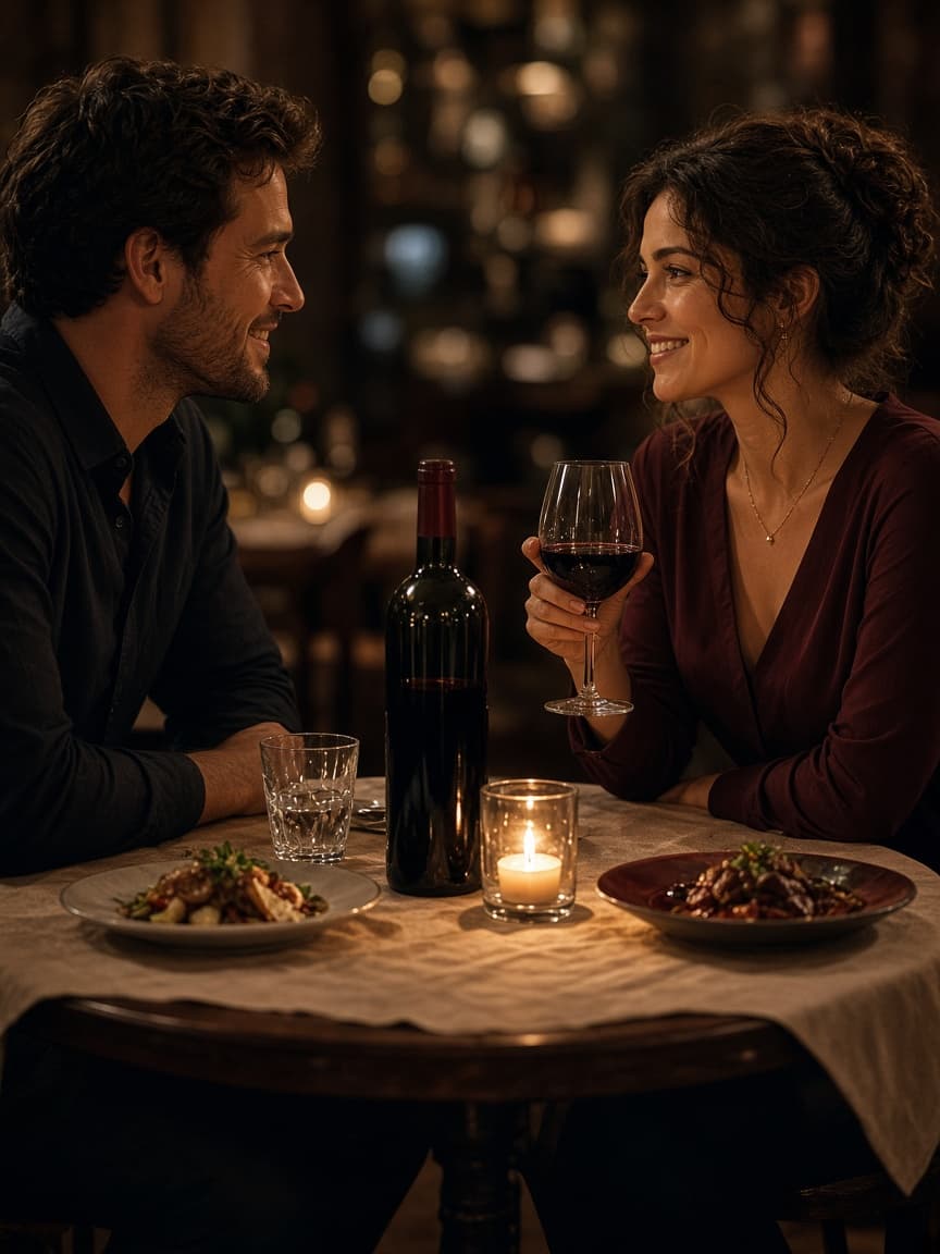 Una pareja en una mesa a la luz de las velas
